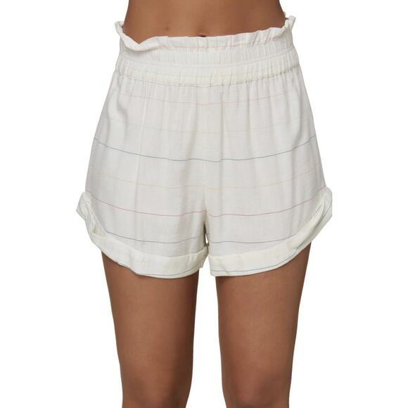 NWT Nordstrom ONEILL Women Sz XS White Alden Stripe Shorts Rainbow Viscose Beach - Picture 1 of 5